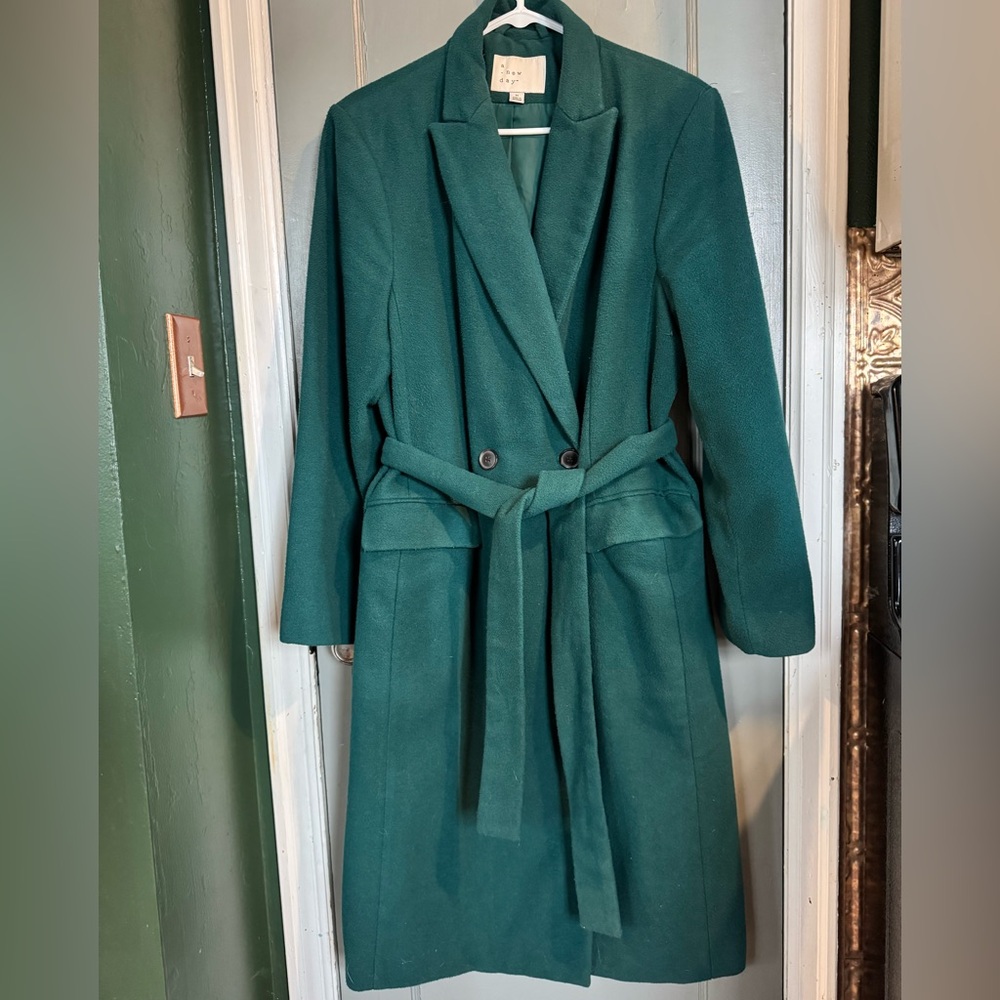 a new day Wool Blend Green Belted Coat